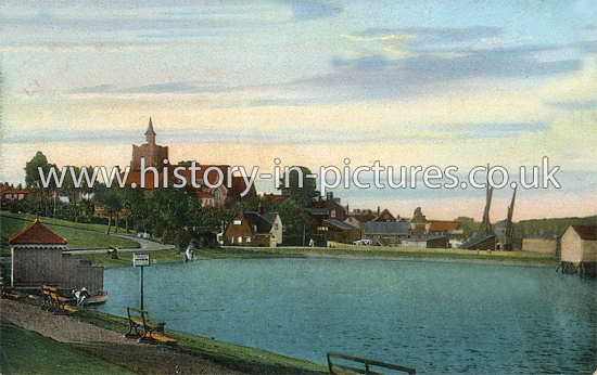 Marine Lake and St Mary's Church, Maldon, Essex. c.1914